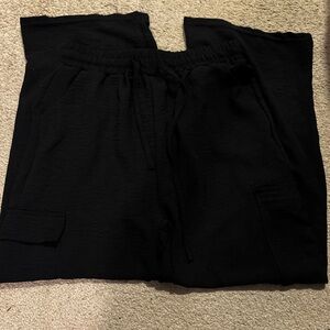 Black Wide Leg Drawstring Cargo Pants